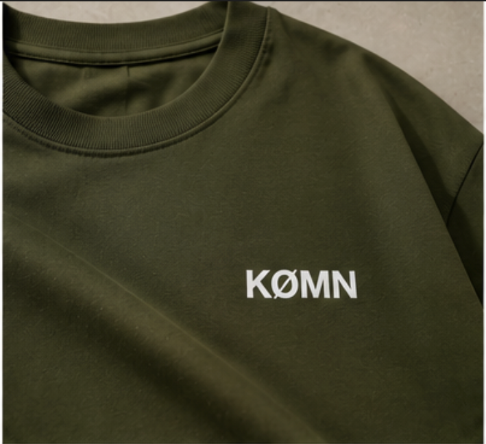 KØMN Minimal Olive Green Oversized T-Shirt for Men – 200 GSM 100% Cotton