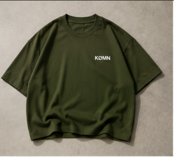 KØMN Minimal Olive Green Oversized T-Shirt for Men – 200 GSM 100% Cotton